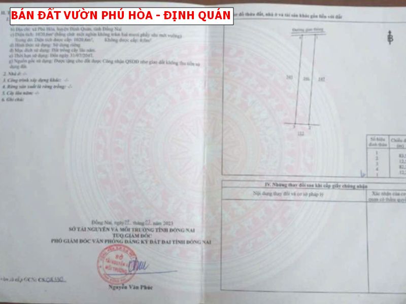 Bán vườn bưởi Phú Hòa, Định Quán giá rẻ
