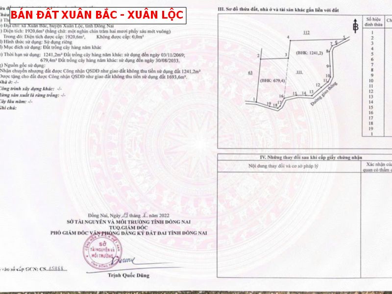 Bán đất phân lô tại Xuân Bắc – Xuân Lộc – Đồng Nai