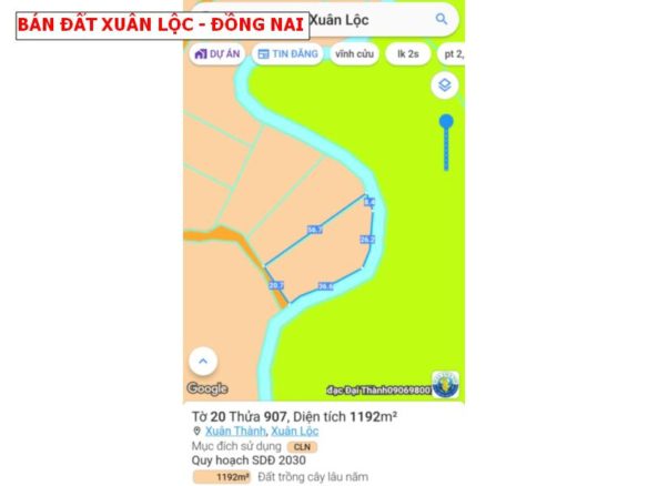 Bán đất Xuân Thành, Xuân Lộc 1190m2 giáp suối giá chỉ 599tr
