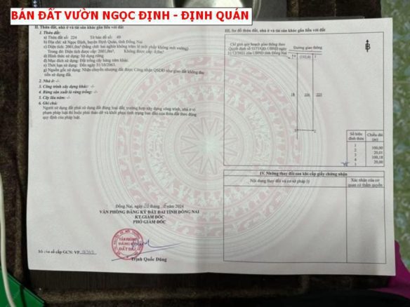 Bán lô đất vườn Ngọc Định – Định Quán giá tốt
