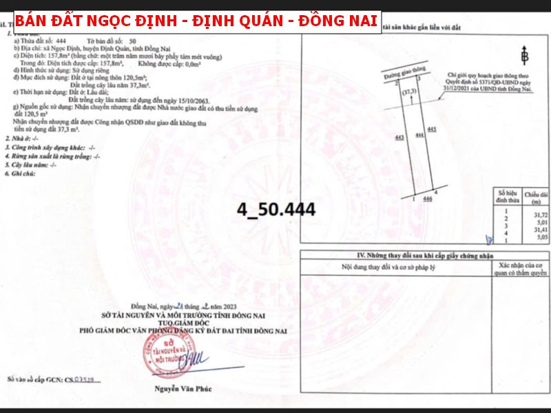 Bán đất Ngọc Định – Định Quán, 5 nền thổ cư giá f0
