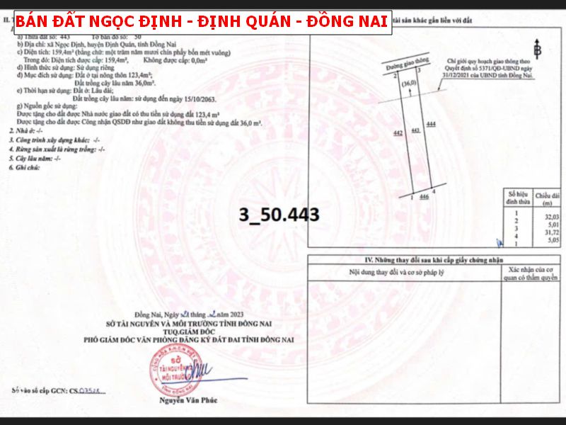Bán đất Ngọc Định – Định Quán, 5 nền thổ cư giá f0