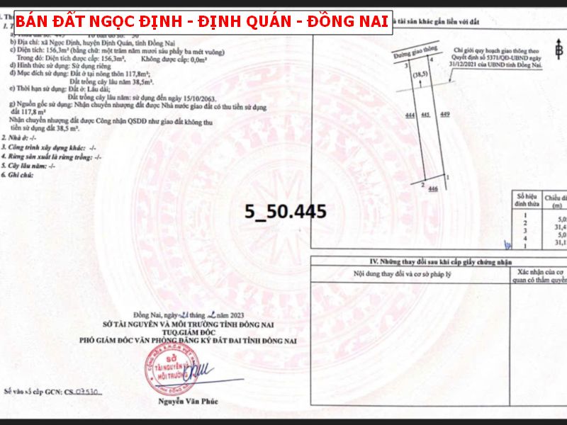 Bán đất Ngọc Định – Định Quán, 5 nền thổ cư giá f0