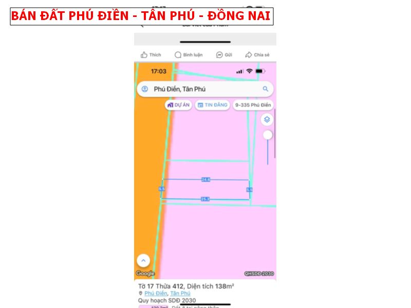 Bán đất Phú Điền – Tân Phú – Đồng Nai, vị trí đẹp giá chỉ 6xxtr