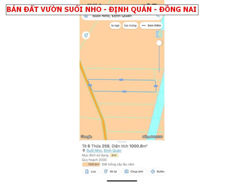 Bán đất vườn Suối Nho – Định Quán giá chỉ 500tr/1000m2