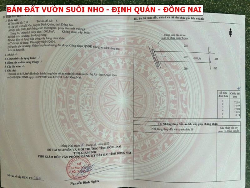 Bán đất vườn Suối Nho – Định Quán giá chỉ 500tr/1000m2
