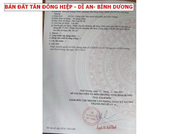 Bán đất Tân Đông Hiệp – Dĩ An – Bình Dương, 2 mặt tiền trước sau thoáng đẹp