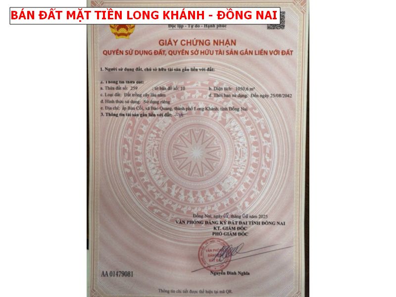 Bán đất vườn Bảo Quang – Long Khánh, mặt tiền nhựa siêu đẹp