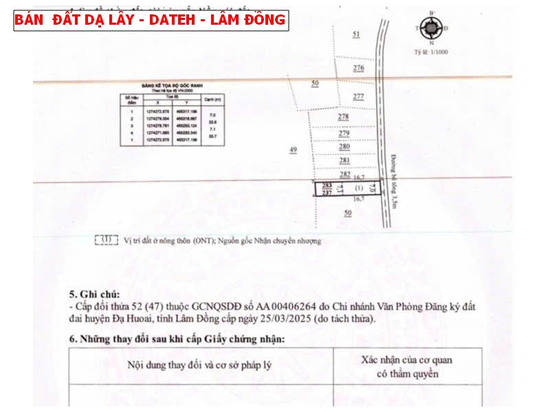 Bán đất Đạ Lây, Đạ Hoai, Lâm Đồng giá chỉ 279tr/ lô