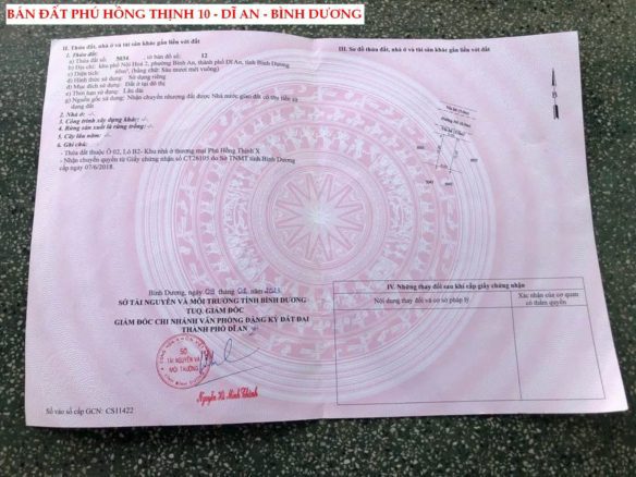 Bán đất khu dân cư Phú Hồng Thịnh 10, Dĩ An, Bình Dương