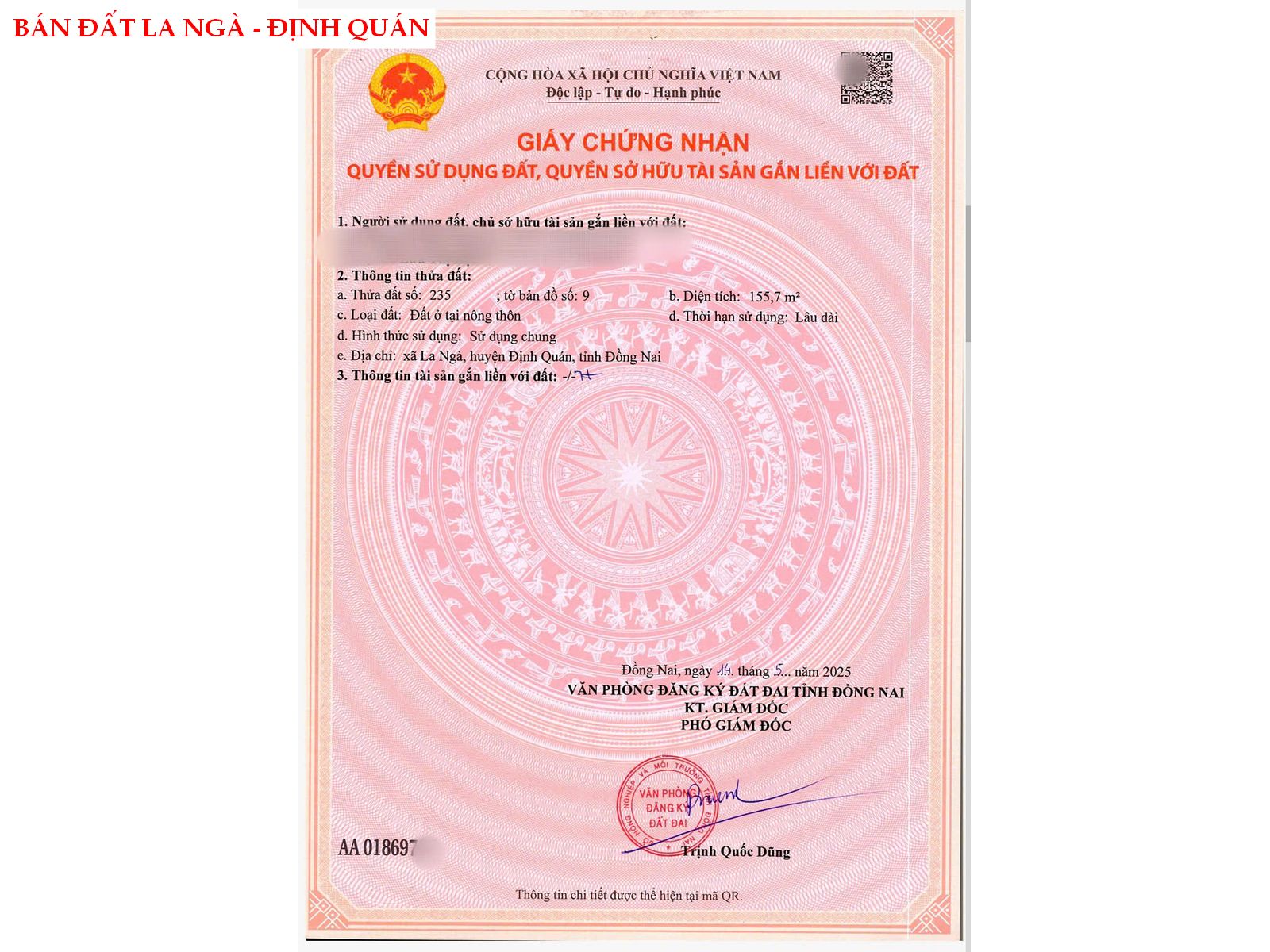 Bán đất La Ngà – Định Quán, gần Hồ Trị An, sổ sẵn giá chỉ 490tr