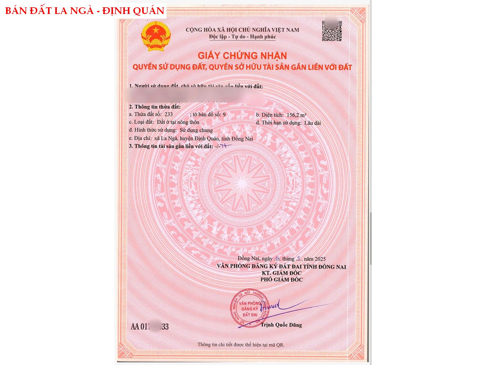 Bán đất La Ngà – Định Quán, gần Hồ Trị An, sổ sẵn giá chỉ 490tr