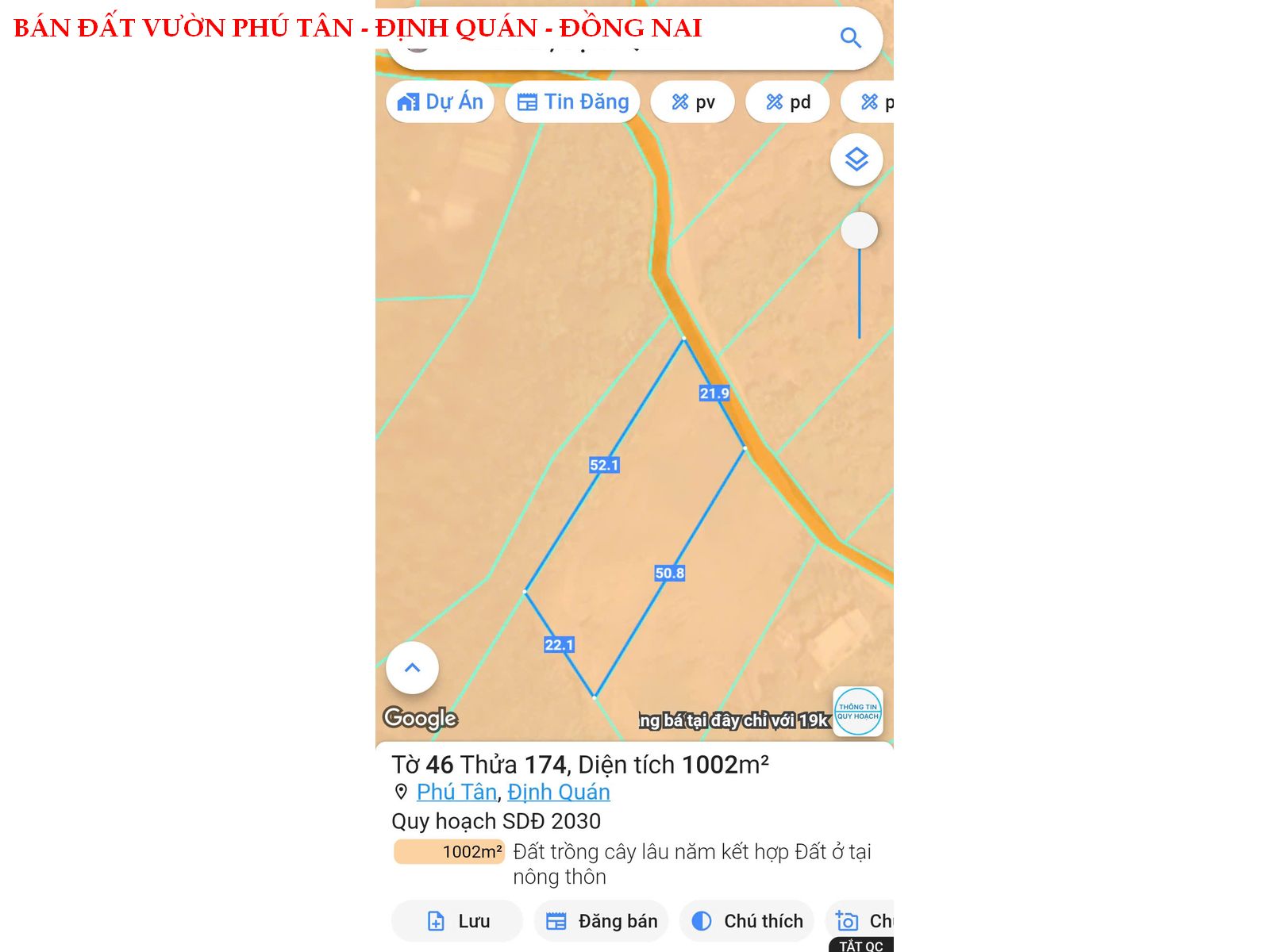 Bán đất vườn Phú Tân – Định Quán giá 790tr, ngang 22m bám đường betong đẹp