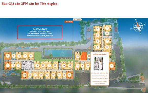 Bán căn hộ The Aspira, căn 2pn giá 2,069 tỷ. Block B tầng 6