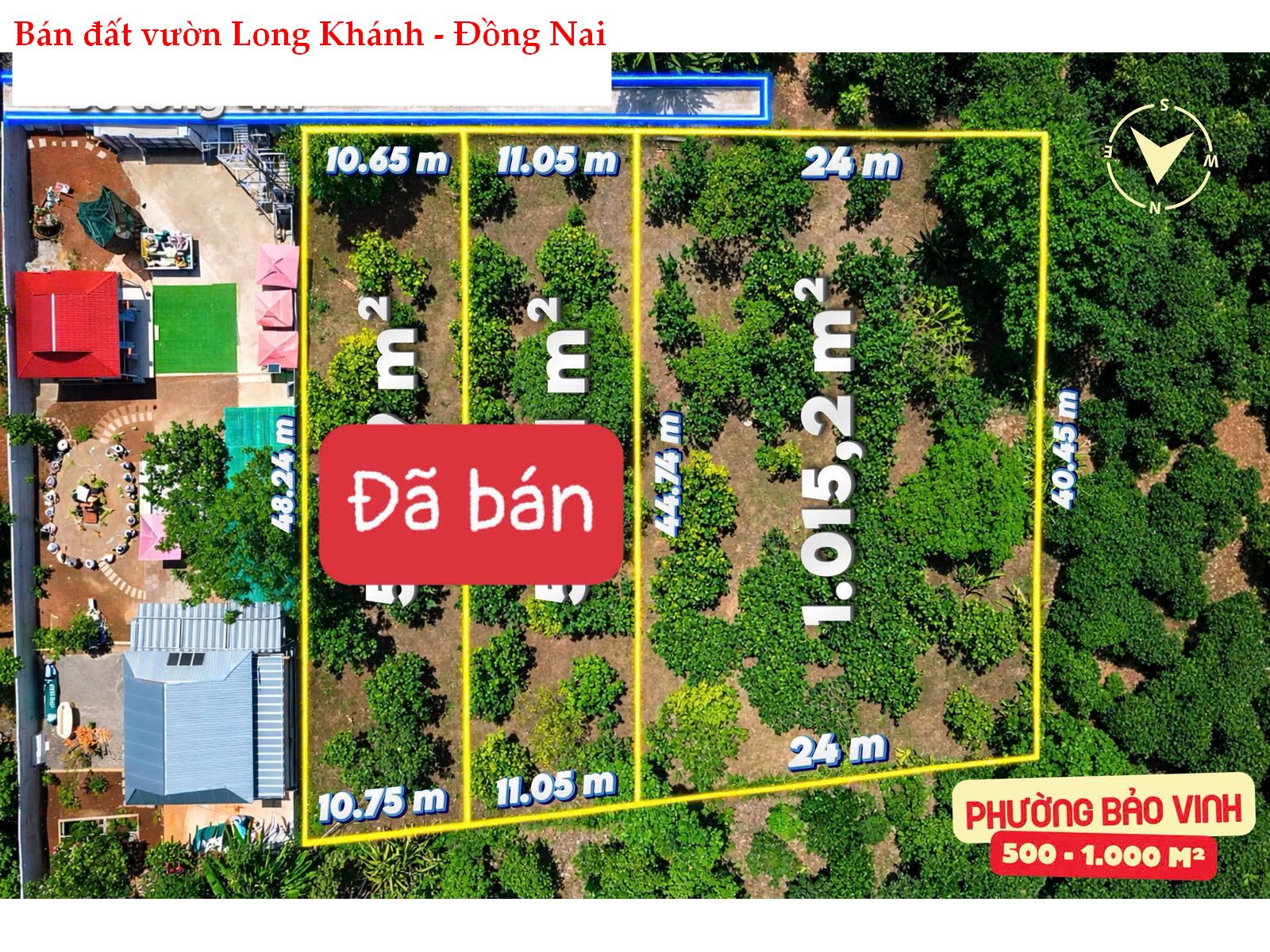 Bán đất vườn 1000m2 Bảo Vinh Long Khánh Đồng Nai – view đẹp, đã rào B40, giá 1.1 tỷ