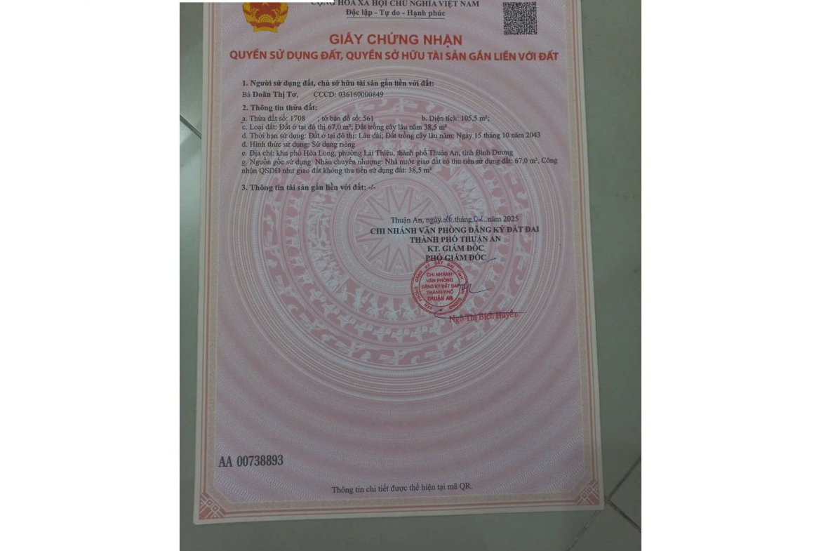 Bán đất khu phố Hòa Long, Thuận An, Bình Dương