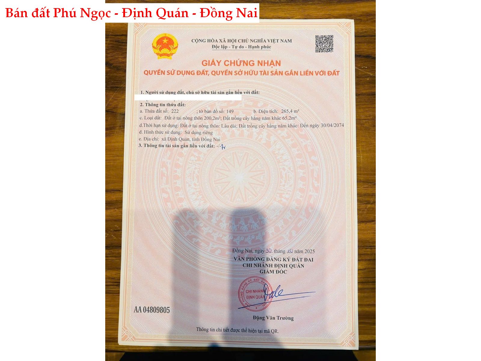 Bán đất Phú Ngọc – Định Quán – Đồng Nai sỉ lẻ 5 lô thổ cư giá chỉ từ 645tr / lô