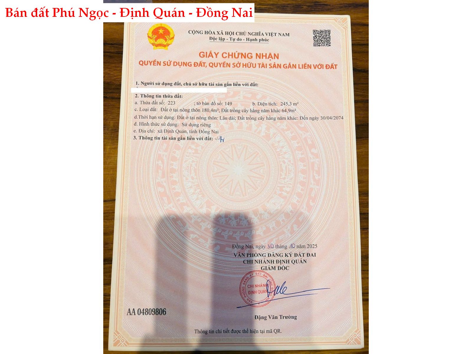 Bán đất Phú Ngọc – Định Quán – Đồng Nai sỉ lẻ 5 lô thổ cư giá chỉ từ 645tr / lô