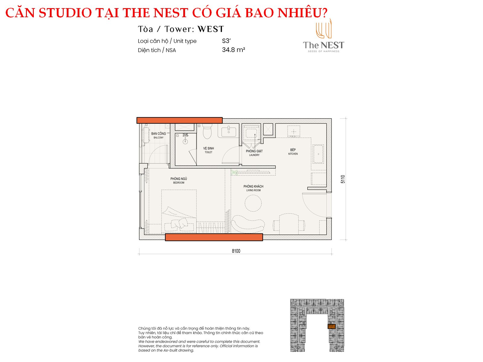 CĂN STUDIO TẠI THE NEST CÓ GIÁ BAO NHIÊU?