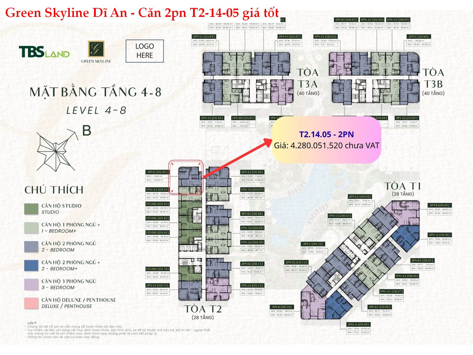 Báo giá căn hộ 2PN T2.14.05 – Green Skyline (Tầng cao đẹp, tiềm năng tăng giá)