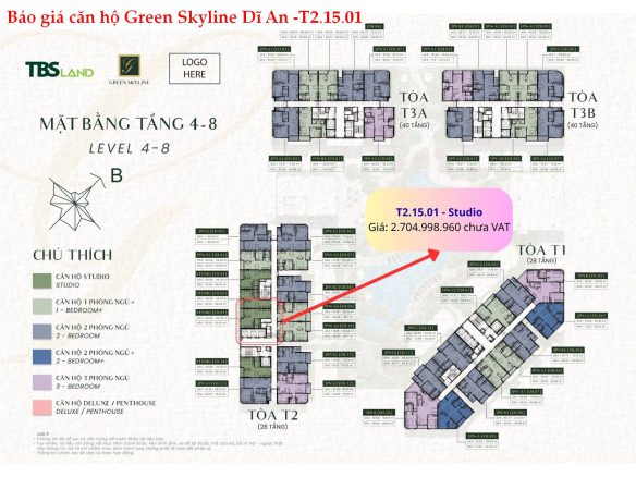 Bảng báo giá căn hộ Green Skyline – Căn Studio T2.15.01