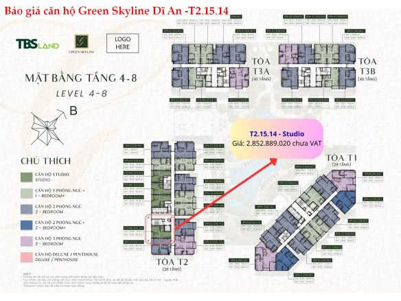 Bảng báo giá căn hộ Green Skyline – Căn Studio T2.15.14