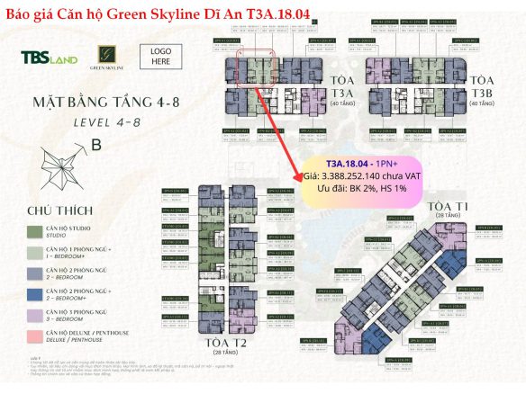 Báo giá căn hộ Green Skyline – Căn 1PN+ T3A.18.04