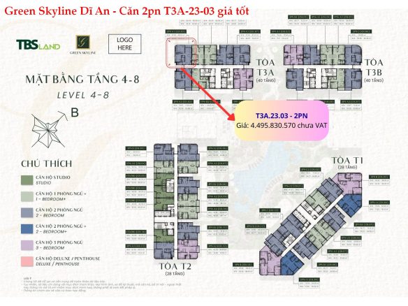 Báo giá căn hộ 2PN T3A.23.03 – Green Skyline (Tầng cao, view thoáng, giá trị đầu tư tốt)