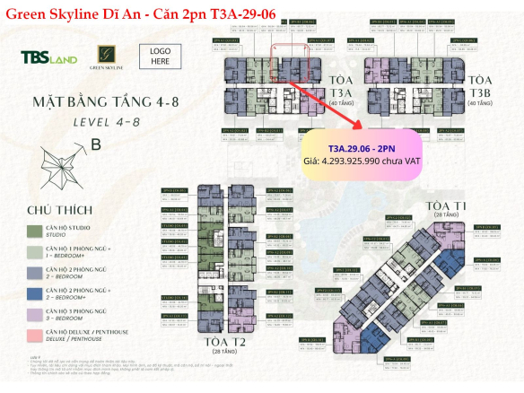 Báo giá căn hộ 2PN T3A.29.06 – Green Skyline (Tầng cao hiếm, view thoáng)