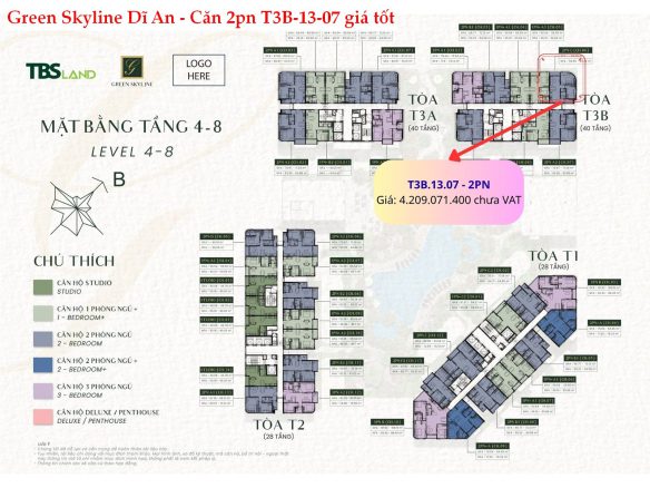 Báo giá căn hộ 2PN T3B.13.07 – Green Skyline (Tầng trung, giá tốt dễ mua)