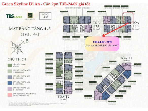 Báo giá căn hộ 2PN T3B.24.07 – Green Skyline (Tầng cao, view đẹp, dễ đầu tư)