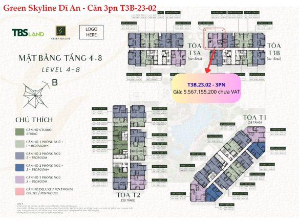 Báo giá căn hộ 3PN T3B.23.02 – Green Skyline (Tầng cao, view thoáng, giá trị bền vững)