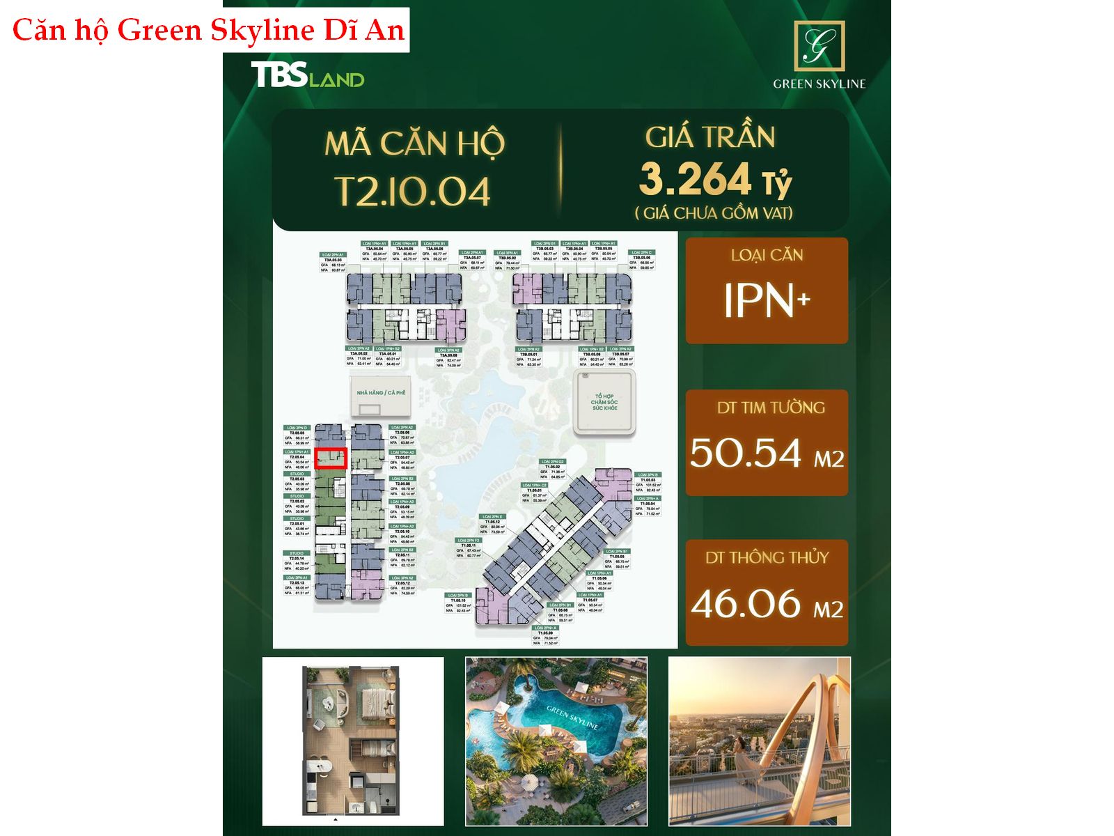 Báo giá căn hộ 1PN+ tòa T2 giá tốt tại Green Skyline Dĩ An