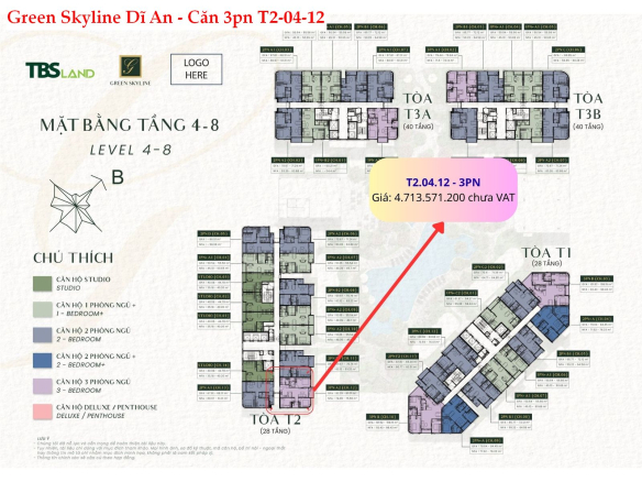 Báo giá căn hộ 3PN T2.04.12 – Green Skyline (Diện tích lớn, phù hợp gia đình)