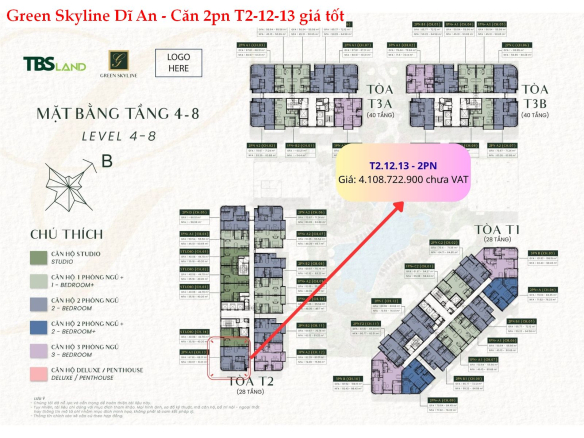 Báo giá căn hộ 2PN T2.12.13 – Green Skyline (Diện tích rộng, tầng trung đẹp)