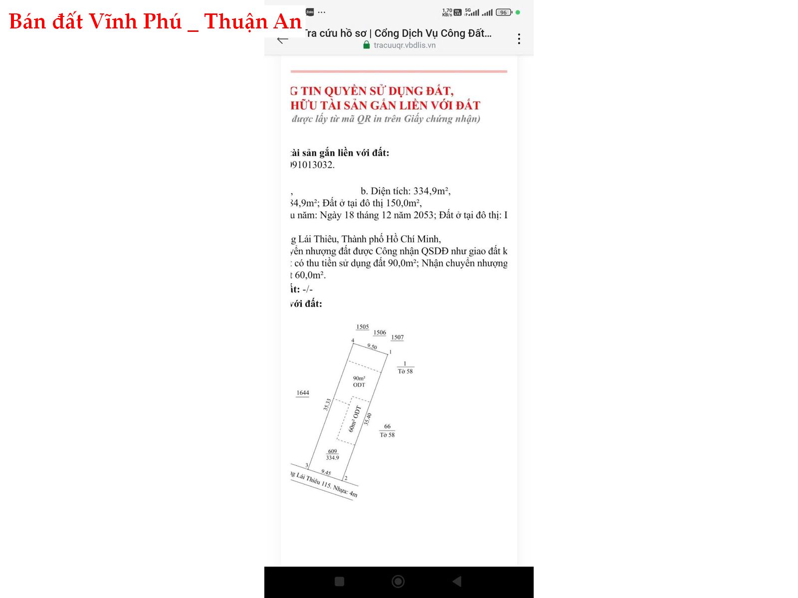 Bán đất Vĩnh Phú – Thuận An, mặt tiền đường 115 gần quốc lộ 13