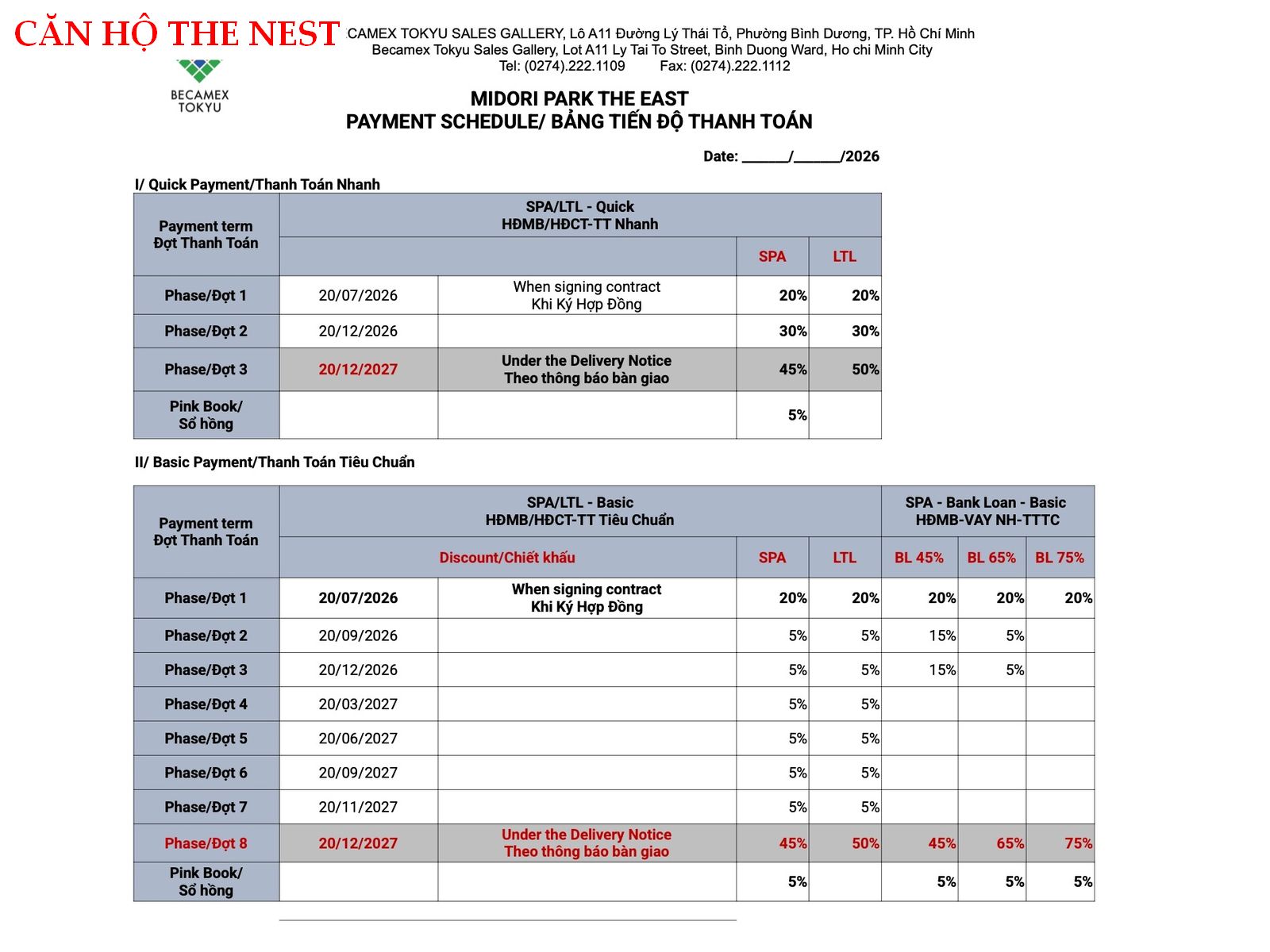THE NEST EAST TOWER – 3 PHƯƠNG ÁN THANH TOÁN LINH HOẠT DỄ SỞ HỮU