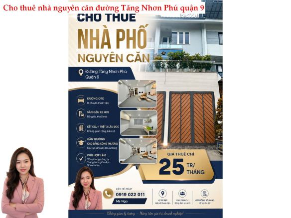Cho Thuê Nhà Nguyên Căn Đường 1 Tăng Nhơn Phú – Quận 9 | 1 Trệt 3 Lầu | Có Sân Đậu Ô Tô
