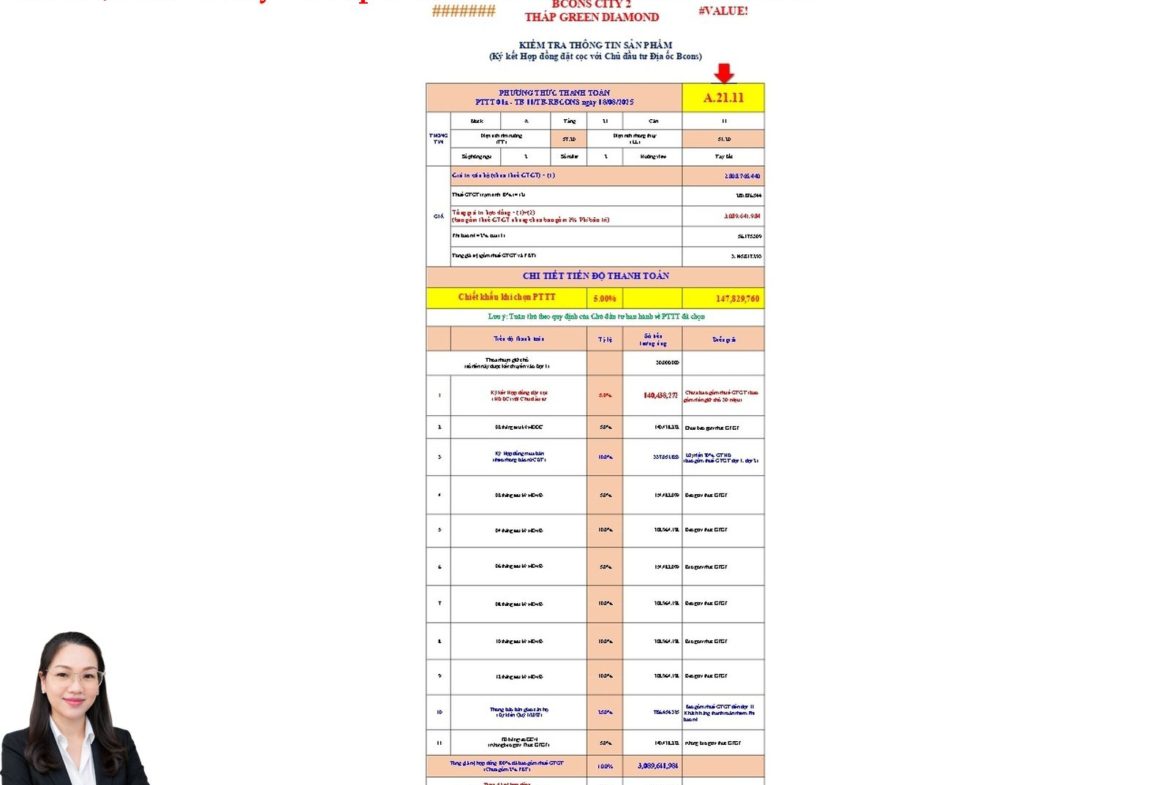 GIÁ BÁN CĂN HỘ BCONS CITY – THÁP GREEN DIAMOND A21.11