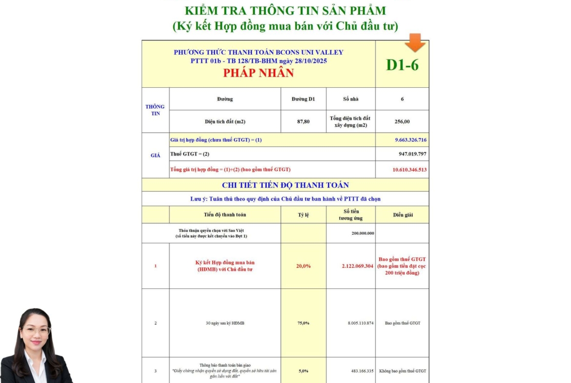 Bán nhà phố Bcons Uni Valley Dĩ An – Căn D1-6, 87,8m² Giá