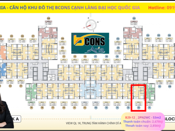 Báo giá căn hộ Bcons Aria B29-12: Diện tích 52,17m², giá chỉ từ 2,67 tỷ đồng