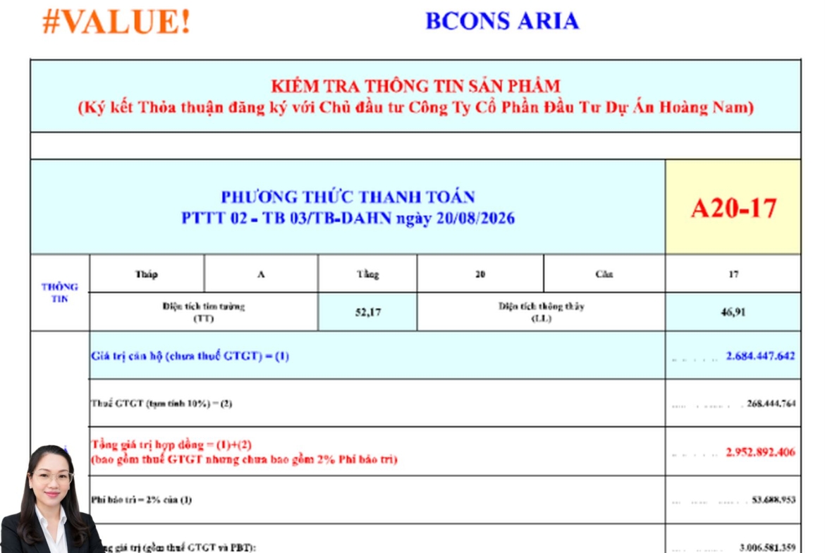 Báo giá căn hộ 2 phòng ngủ Bcons Aria A20-07 mới nhất