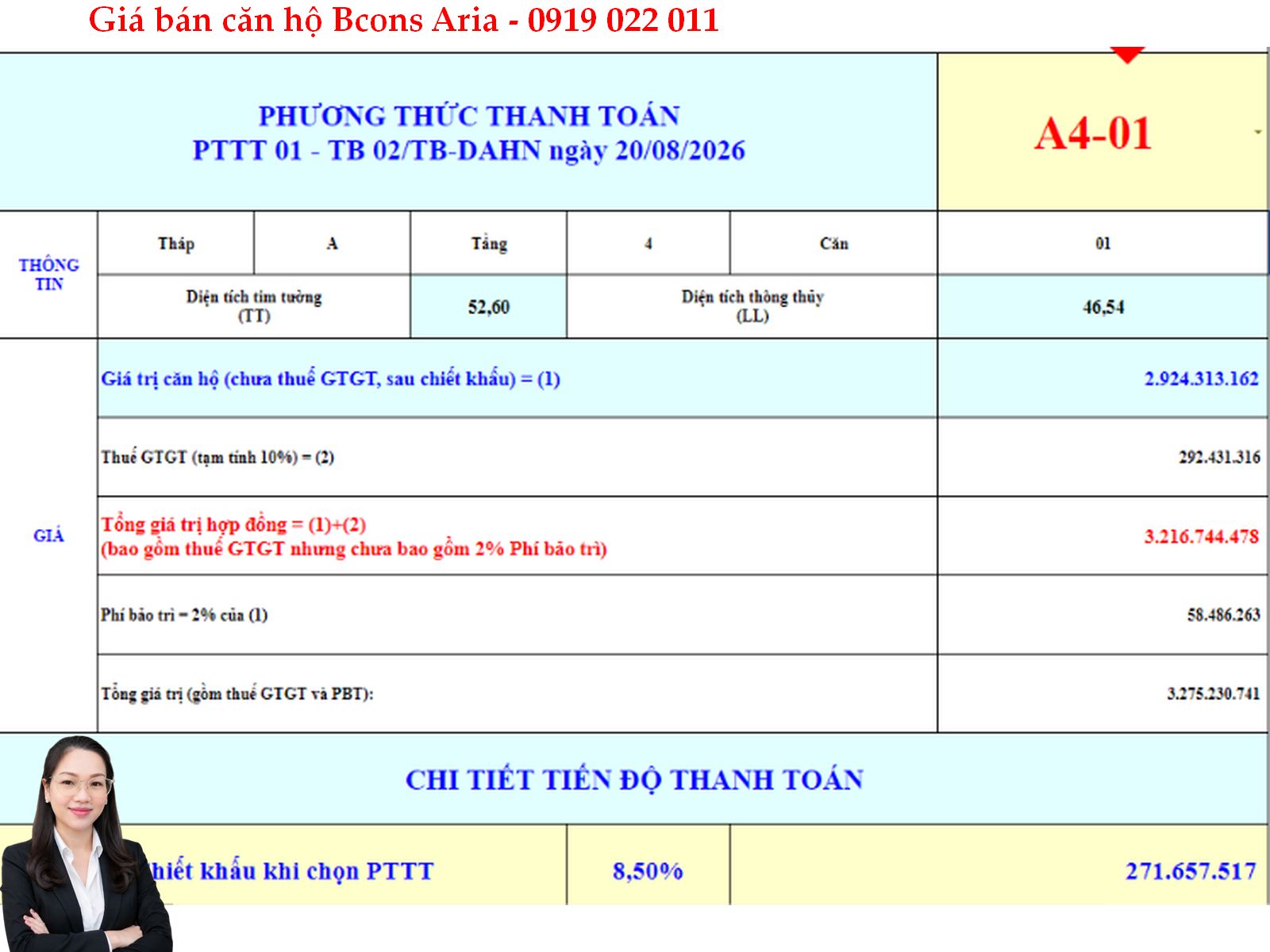 Báo giá căn hộ sân vườn Bcons Aria A4-01 – Sân vườn riêng 68,28m²