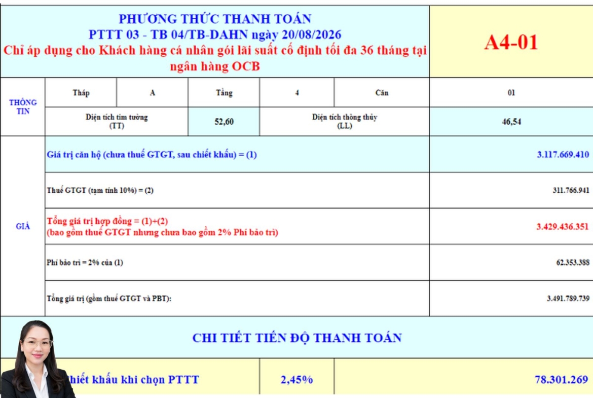 Báo giá căn hộ sân vườn Bcons Aria A4-01 – Sân vườn riêng 68,28m²