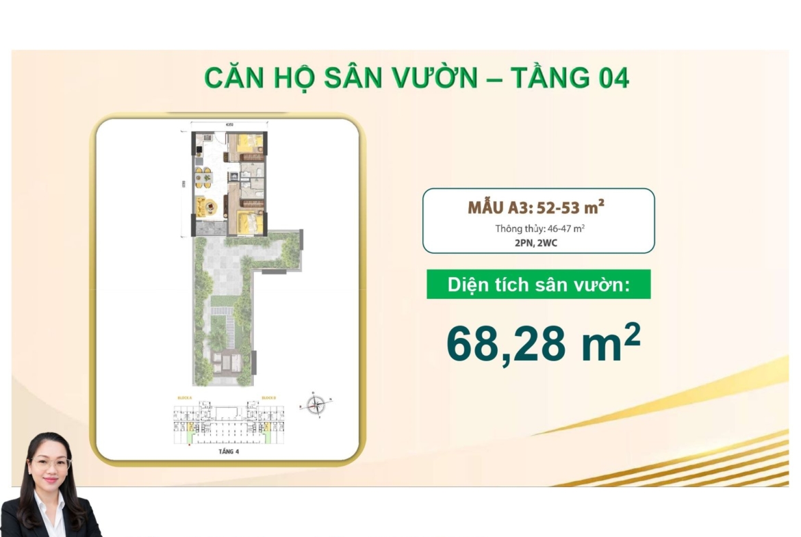 Báo giá căn hộ sân vườn Bcons Aria A4-01 – Sân vườn riêng 68,28m²